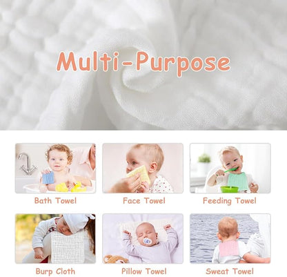 AIDEA Burp Cloths and Washcloths for Baby, Absorbent Cotton Muslin Baby Towels, Large Soft Breathable Newborn Essentials for Boys and Girls, Newborn Essentials, 10 Pack, 20"x10"