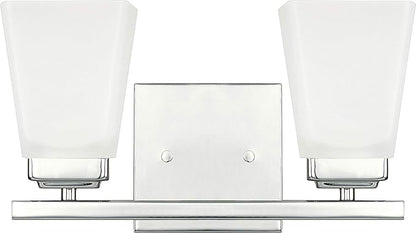 HomePlace Lighting 114421PN-334 Baxley Modern Soft White Glass Bathroom Vanity Wall Light, 2-Light 200 Total Watts, 7" H x 13" W, Polished Nickel