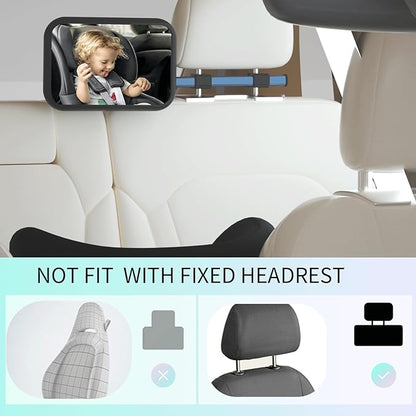 Baby Car Mirror Rear Facing, Safety Adjustable Car Seat Mirror for Baby Extendable Camera Monitor with Hook Clip Design Clear View ShatterProof + 2 Baby on Board Stickers,2 Seat Headrest Hook
