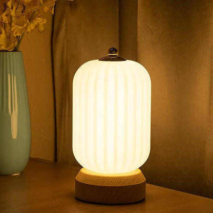 LONRISWAY LED Wood Table Lamp, 3-Color Modern Desk lamp Bedroom Bedside Night Light, Dimmable Led Lighting, Creative Home Decor, Unique House warmging Gift