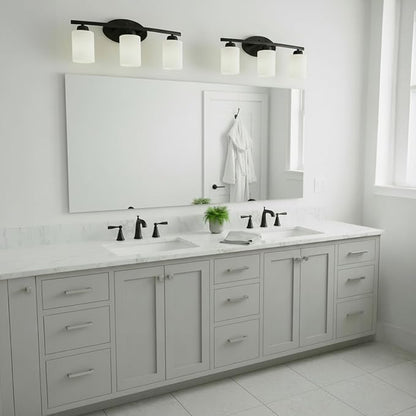 HomePlace by Capital Lighting 115231MB-338 Dixon Modern Soft White Glass Bathroom Vanity Wall Light, 3-Light 300 Total Watts, 9" H x 21" W, Matte Black