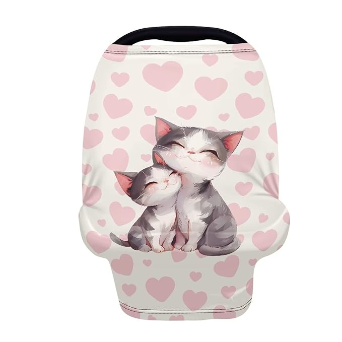 AFPANQZ Cat Baby Car Seat Canopy Nursing Cover Breastfeeding Scarf Shopping Cart Covers Stroller Sunshade High Chair Cover Car Seat Covers Girls Breathable