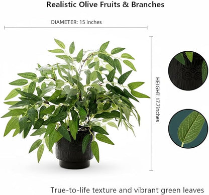 17.7" Tall Fake Plant Green Willow Leaves Artificial Indoor Faux Plant in Textured Black Ceramic Pot Realistic Decorative Plant for Home Office Bathroom Kitchen Bookshelf Small Space