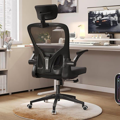 Ergonomic Office Chair, High-Back Mesh Computer Desk Chair with Adjustable Height, Lumbar Support, Flip-Up Armrests,headrest，and Swivel Rolling Design for Home and Office Use