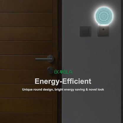 EKOBLA Mandala Plug-in Night Light, Teal Green Floral Mandala LED Nightlight with Dusk to Dawn Sensor for Kids, Adults & Grandparents