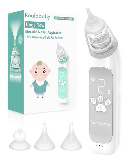Koalababy Baby Nasal Aspirator, Large Flow Electric Nose Sucker with 3 Suction Levels, Rechargeable Toddler Nose Cleaner, Soft Silicone Tips, Music and Light Soothing