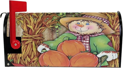 WOOR Harvest Fall Scarecrow Decorative Autumn Pumpkin Magnetic Mailbox Cover MailWraps Garden Yard Home Decor for Outside Oversized-25.5" x20.8"