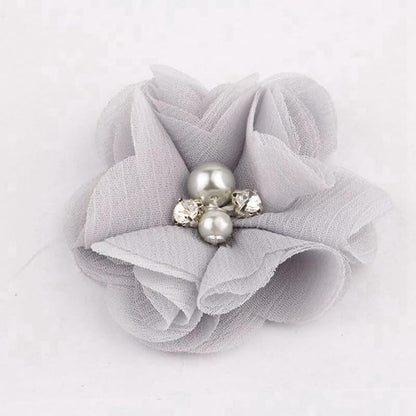 50 Pcs 2" Mini Chiffon Flowers with Rhinestones for Baby Girls Hair Accessories Artificial Fabric Flowers for Headbands Craft Projects (Grey)