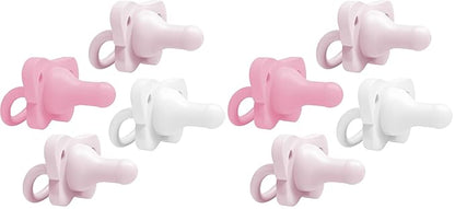 Dr. Brown's HappyPaci 100% Silicone Baby Pacifier, Contoured One-Piece Design, Light-Pink, Pink, White, 0-6m, BPA-Free, 8-Pack