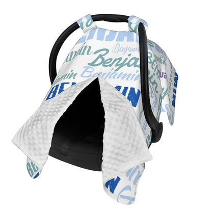Personalized Baby Car Seat Canopy for Babies, Custom Name Baby Car Seats Covers for Boys Girls, Opening Minky Nursing Breastfeeding Cover for Infant, Carseat Canopies for Newborn (White)