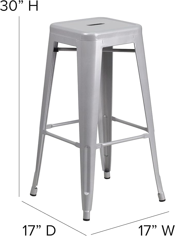 Flash Furniture Lily 4 Pack Commercial Grade 30" High Backless Silver Metal Indoor-Outdoor Barstool with Square Seat