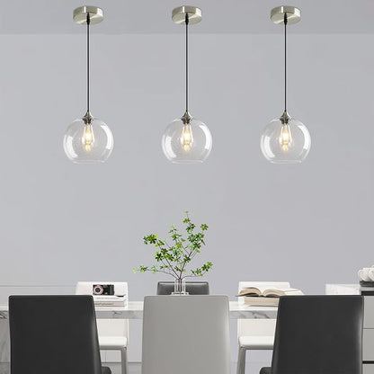Modern 3-Pack Glass Globe Pendant Lights, Clear Modern Pendant Lighting for Kitchen Island, Clear Glass Hanging Lamps for Dining Room Living Room Bedroom, Large 9.85 Inch Fixture (Bulbs Not Included)