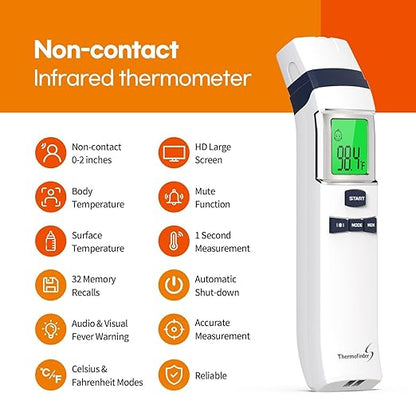 HubiBaby No-Touch Forehead Thermometer, Digital Infrared Thermometer for Adults and Kids, Baby Thermometer with Fever Alarm Fast and Accurate,Ideal for Whole Family (White)