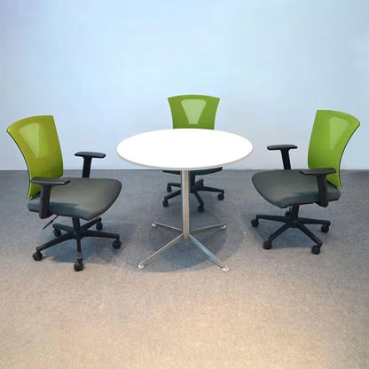 White Dining Table Round Small Office Table Conference Table Coffee Meeting Table w/Stainless Steel X-Shaped Pedestal for Office Boardroom Kitchen Living Room 31.5 inch