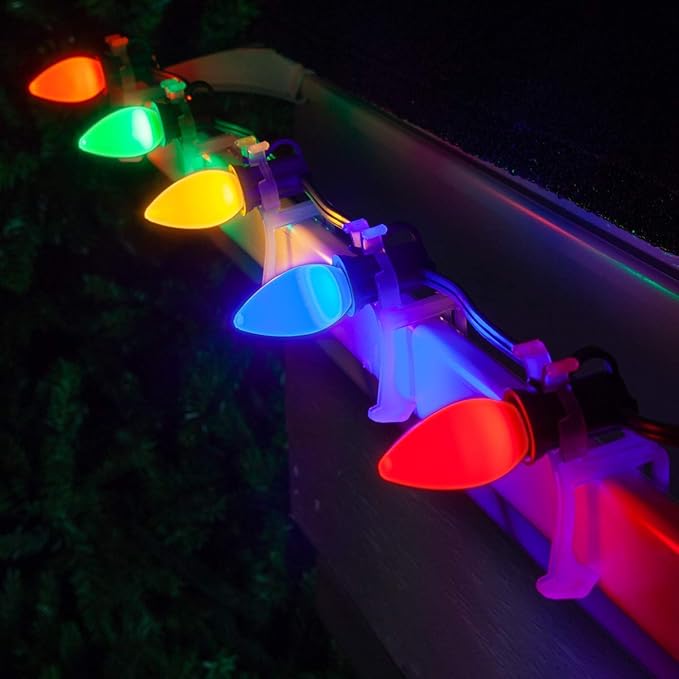 SUNSGNE 25Ft Christmas Lights Outdoor, C7 Vintage Christmas Lights with 27 Multicolor Ceramic Glass Bulbs(2 Spare) for Holidays Patio Garden Party Wedding Decor, Green Wire