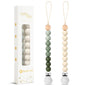 2 Pack Pacifier Clips, Silicone Pacifier Clip for Baby Boys and Girls, Baby Pacifier Strap with Silicone Beads, Soother Dummy Holder, Pacifier Holder, Keeps Pacifier Clean (Olive/Cream)