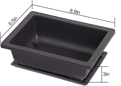 KINJOEK 15 PCS 8.9 Inch Plastic Bonsai Training Pots with Drainage Hole Trays, Rectangular Plant Bonsai Tree Planter, Flower Succulent Pots Container for Garden, Indoor, Home Decorative