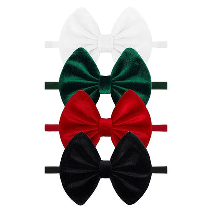 4.5'' 4Pcs Christmas Headband Bow for Baby Girls Velvet Red Hair Bows for Infant Toddler Green Holiday Outfits Black Hair Accessories Baby Headbands