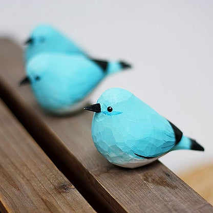 Handmade Wooden Carved Bird Decor Sculpted Hand-Painted Bird Figurines Small Home Decor Bird Statue Shelf Decor BFF Gifts for Bird Lovers(Blue Robin)