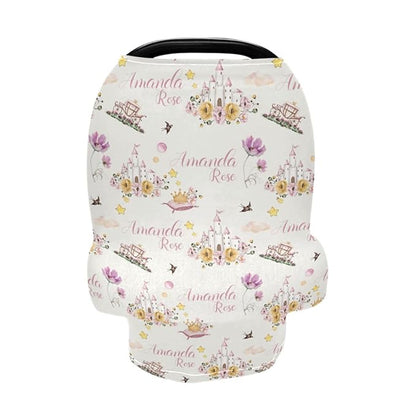 Personalized Baby Car Seat Cover for Girls, Custom Nursing Covers for Breastfeeding with Name, Princess Floral Infant Stroller Cover, Baby Carseat Canopy for Newborn, Multiuse Car Seat Canopies