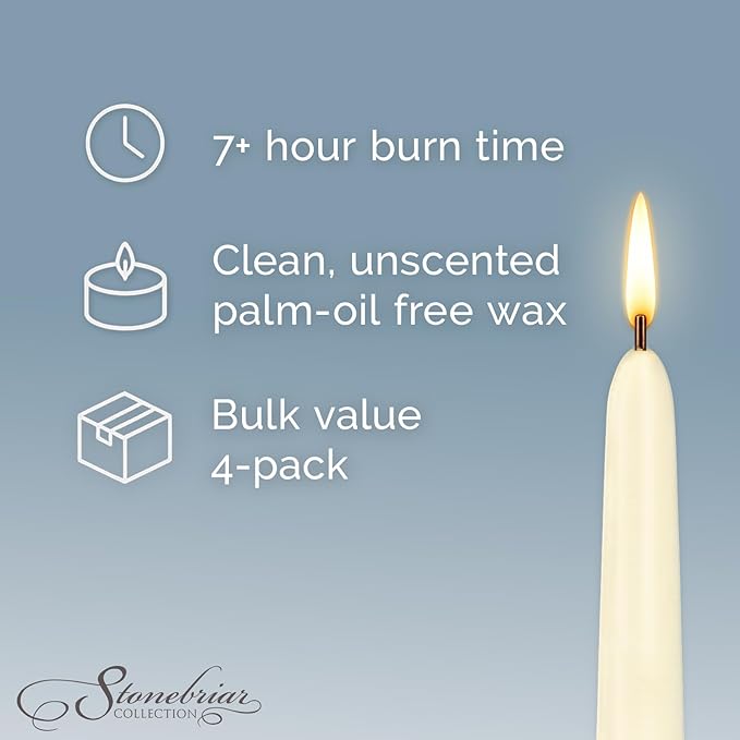 Stonebriar Tall 10" Ivory Unscented 4 Pack Taper Candles