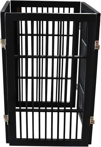 Pet Dog Gate Strong and Durable Freestanding Folding Acacia Hardwood Portable Wooden Fence Indoors or Outdoors by Urnporium (Black Pet Gate, 4 Panel 30" Tall)