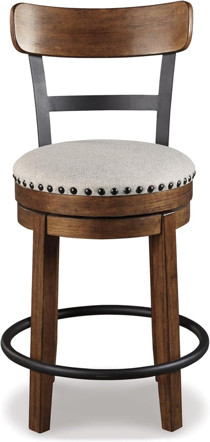 Signature Design by Ashley Valebeck Rustic Farmhouse 24.5” Counter Height Swivel Bar Stool, Brown