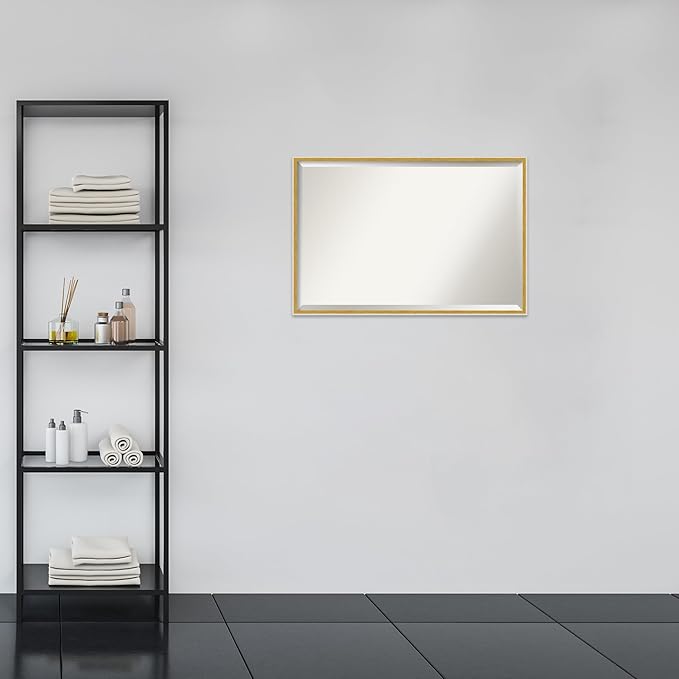 Amanti Art White Bathroom Mirror for Over Sink, 25x37 Paige White Gold Rectangle Vanity Mirror, Large Modern Contemporary Wood Frame, Hangs Horizonally and Vertically, Bathroom Wall Decor, Beveled