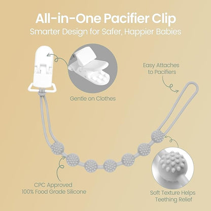 Eascrozn Baby Pacifier Clip, 6 Pack Silicone Pacifier Holder with One Piece Design for Baby Boy and Girl, BPA Free Soft Flexible Paci Binky Clips