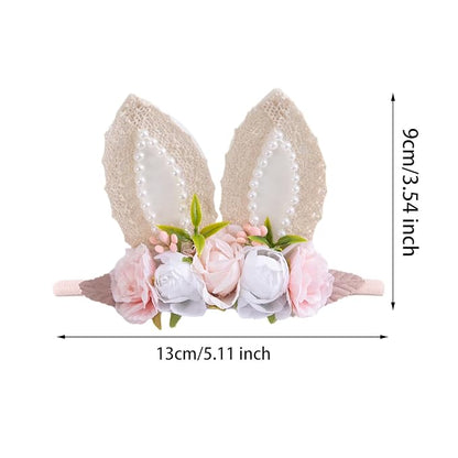 KIDOCHEESE Baby Girl Floral Easter Bunny Ears Headband Rabbit Ears Nylon Hairband for Newborn Infant Toddler Easter Hair Accessories Gift