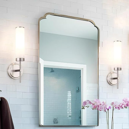 Brushed Nickel Wall Sconces Set of 2, Modern Bathroom Sconces Wall Lighting with Opal White Glass, Vanity Light Fixtures for Bathroom, Wall Mount Lights for Living Room Bedroom Hallway, Hardwired