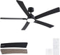 60 Inch Ceiling Fans with Lights and Remote, Black Ceiling Fan, Downrod Style with 5 Blades, Modern Design For Indoor Bedroom Living Room/Outdoor, 6 Speed Reversible DC Motor, 3CCT Dimmable LED