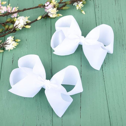 DEEKA 12 PCS 6" Big Hand-made Grosgrain Ribbon Hair Bow Alligator Clips Hair Accessories for Little Teen Toddler Girls - White/Black