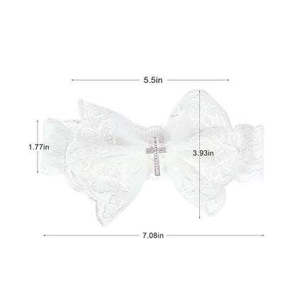 2 Pcs Baby Girls Baptism Christening Headbands Newborn Infant Toddlers Flower Crown Lace Bow Hairband (Cross Rhinestone)