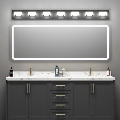 Ralbay 46" LED Modern LED Black Vanity Lights Fixtures 7 Lights Acrylic Matte Black Vanity Lights Modern Black Bathroom Wall Lighting Over Mirror