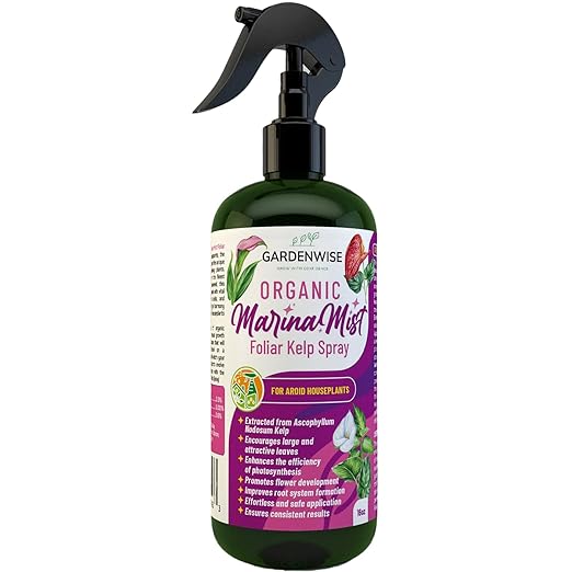 Marina Mist: Organic Aroid Plant Food & Foliar Kelp Spray - Nourish & Enhance Peace Lily, ZZ Plant, Elephant Ear, Monstera, Aglaonema, Philodendron, Pothos, Colocasias - Easy to Use (16 oz)