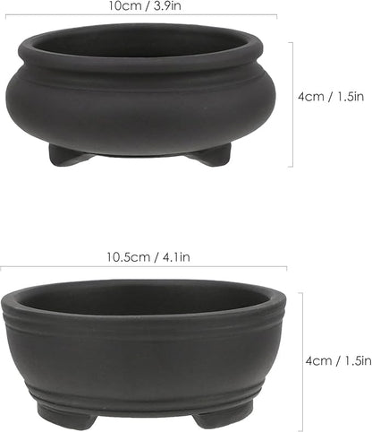 Bonsai Planter 2 pc 3.9" + 4.1" Unglazed Round Ceramic Succulent Pots Set