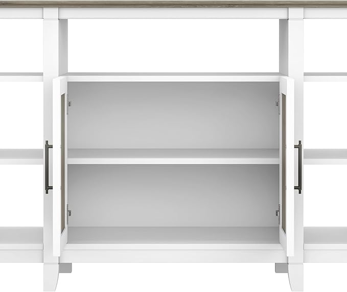 Bush Furniture Key West Tall TV Stand for 65 Inch TV in Pure White and Shiplap Gray, Farmhouse Entertainment Center with Storage