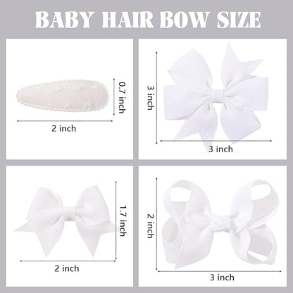choicbaby 8pcs Baby Girl Hair Bow Clips Set, White Toddler Hair Clips Boutique Grosgrain Ribbon Bow Hair Barrettes Accessories for Infant Toddler Kids