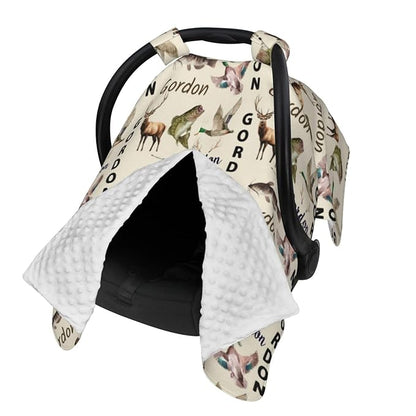 Personalized Baby Car Seat Canopy with Name – Custom Hunting Theme Minky Nursing Cover for Boys & Girls, Soft Stroller Cover for Infants & Newborns, Carseat Canopy for Breastfeeding