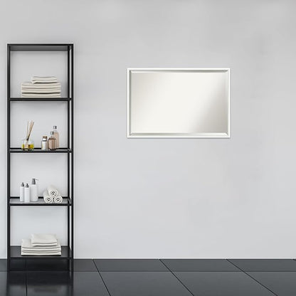Amanti Art White Bathroom Mirror for Over Sink, 25x37 Lucie White Rectangle Vanity Mirror, Large Modern Wood Frame, Hangs Horizonally and Vertically, Bathroom Wall Decor, Beveled Edge from WI, USA