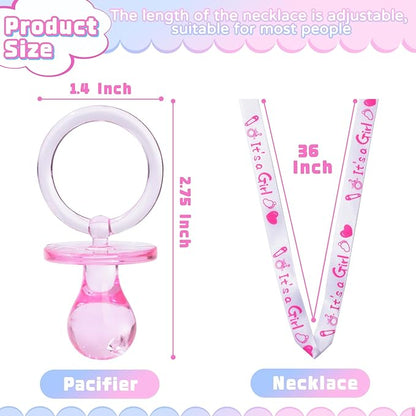 72 Acrylic Pacifier Necklace for Baby Shower Boys & Girls Party Favors, Gender Reveal Party Table Scatter/Necklace Game (Blue & Pink)