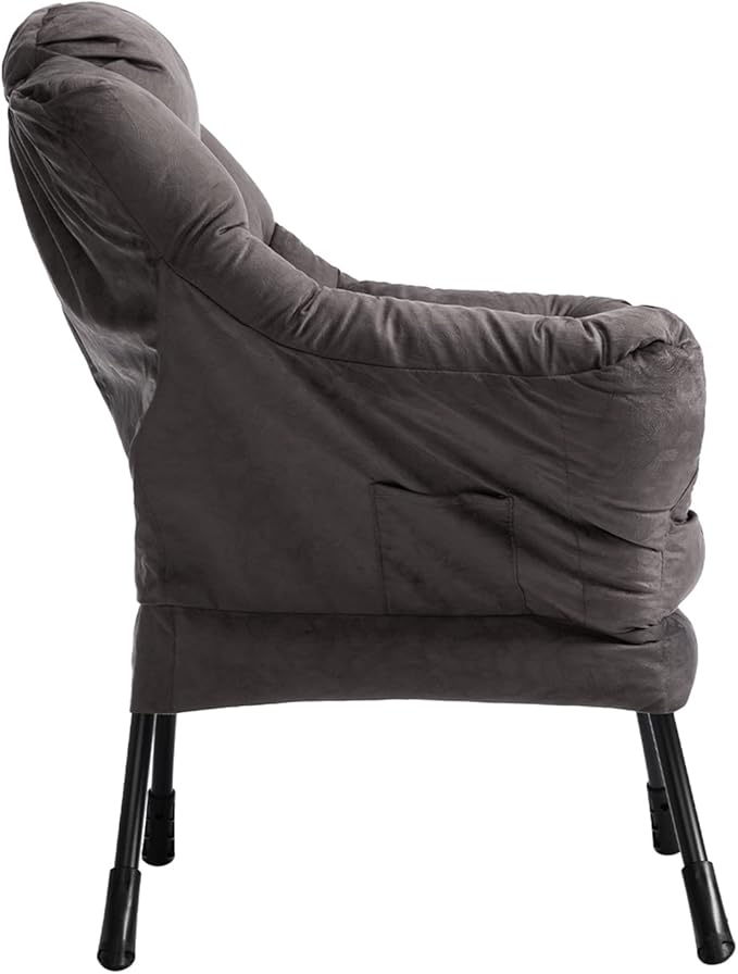 HollyHOME Modern Fabric Large Lazy Chair, Accent Oversized Comfy Reading Chair, Thick Padded Cozy Lounge Chair with Armrest, Steel Frame Leisure Sofa Chair for Living Room, Bedroom, Dorm, Coffee Grey
