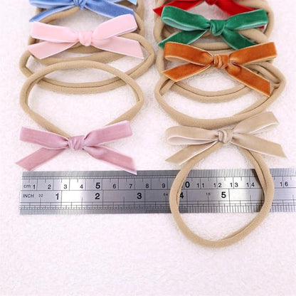 Pack of 12 Velvet Bow Headband for Newborn Baby Toddler Girl Soft Nylon Hairbands Elastic Hair Bands (Tiny bow 2.7 inch 12 pcs)