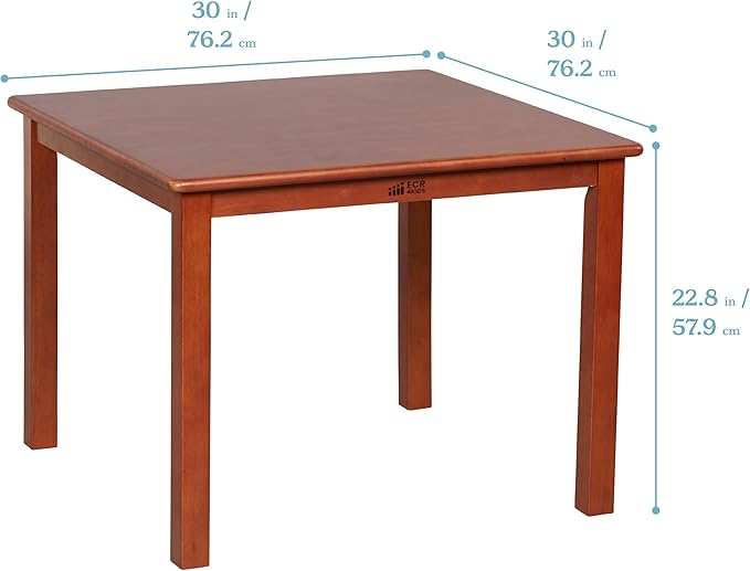 ECR4Kids 30in Square Hardwood Table with 22in Legs, Kids Furniture, Dark Walnut