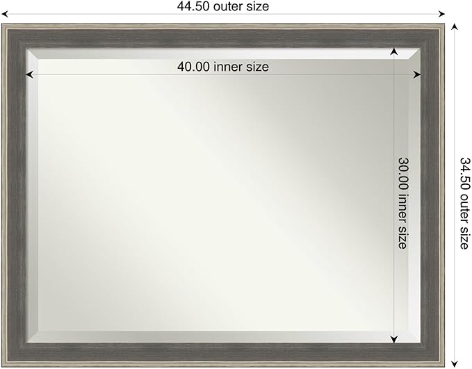 Amanti Art Grey Wall Mirror 35x45 Cottage Grey Silver Rectangle Bathroom Mirror for Wall Decor Living Room, X-Large Casual Wood Frame, Hangs Horizonally and Vertically, Bathroom Decor, Beveled Edge