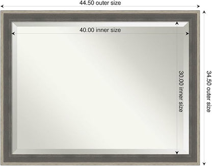 Amanti Art Grey Wall Mirror 35x45 Cottage Grey Silver Rectangle Bathroom Mirror for Wall Decor Living Room, X-Large Casual Wood Frame, Hangs Horizonally and Vertically, Bathroom Decor, Beveled Edge