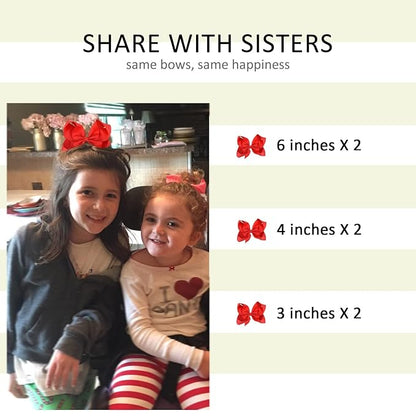 Red Hair Bows For Girls and Toddler - 6 pcs Red Bow 6 inch ×2, 4 inch ×2, 3 inch ×2 …