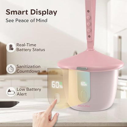 MomMed Portable Pacifier Sanitizer with Smart Display, Dual 60/180s Disinfection Modes, Auto Shut-Off, UV Pacifier Holder Case for Baby Pacifiers, Teethers, Bottle Nipples and More(Pink)