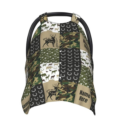 Personalized Woodland Moose and Bear Baby Car Seat Canopy for Babies with Name, Custom Car Seat Covers for Boys, Opening Minky Nursing Breastfeeding Cover Infant Car Seat Canopies for Newborn